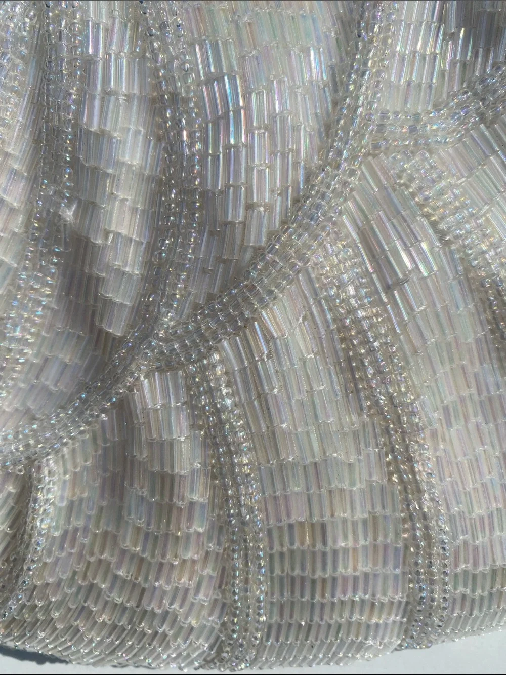 Pearl-White Beaded Evening Clutch with Gold Chain